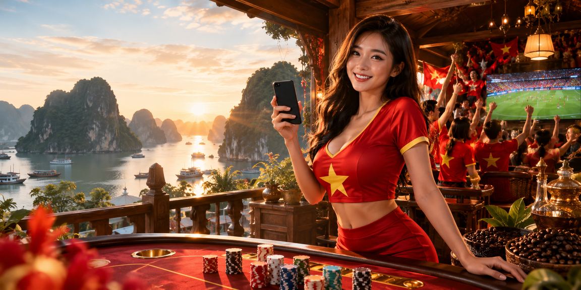 Người hâm mộ bóng đá Việt Nam uống cà phê tại vịnh Hạ Long, theo dõi kết quả cược thể thao trên điện thoại
