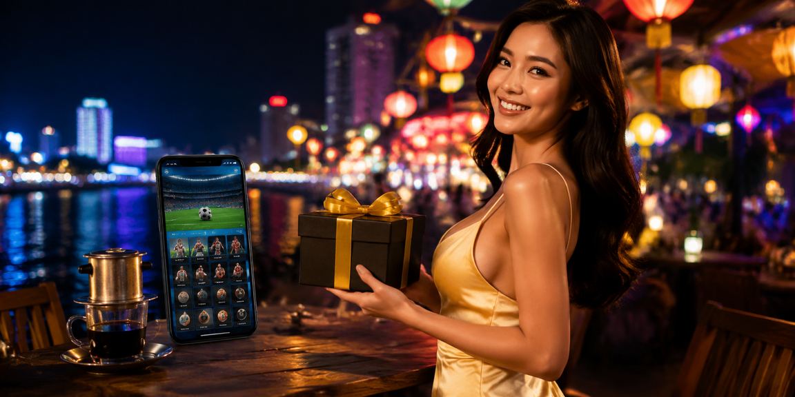 Người dùng tại Nha Trang theo dõi kèo thể thao trên điện thoại cạnh tách cà phê buổi sáng